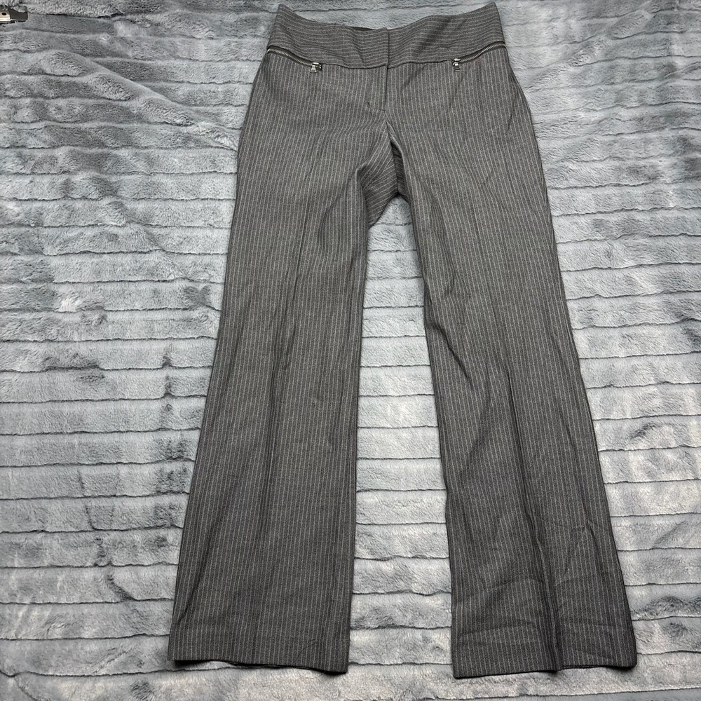 Express Gray Pinstripe Wide Leg Dress Pants Zipper Detail Trousers Womens 8